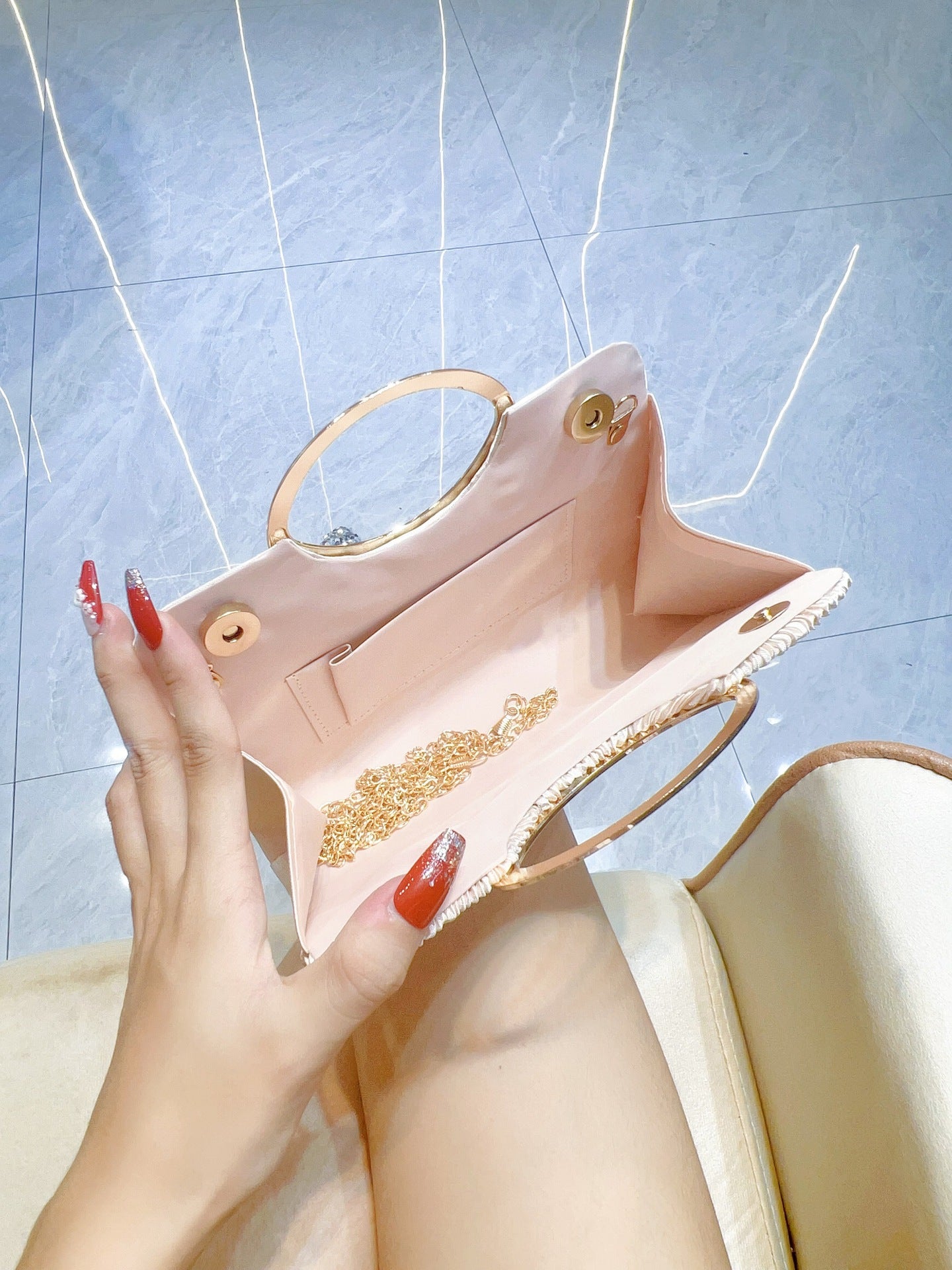 New Pleated Evening Bag Ring Handbag Rhinestone Banquet Hand Bag Gift Bag Party Bag Wedding Chain Bag