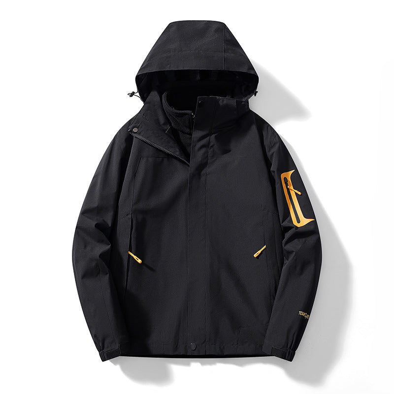 Women's Three-In-One Detachable Winter Velvet Thickened Outdoor Mountaineering Jacket Men's Waterproof Jacket Trendy