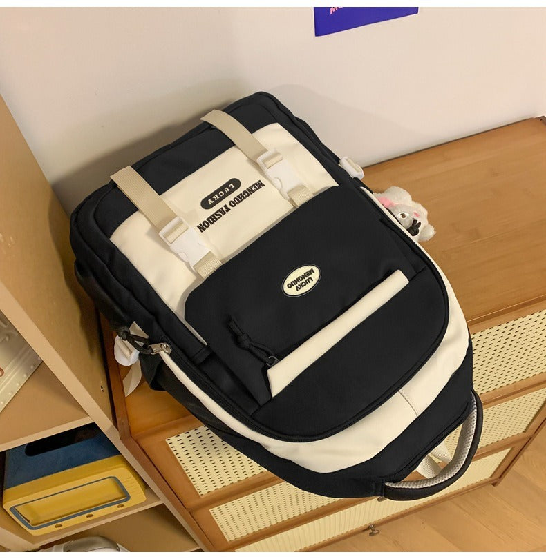 Korean Style Contrast Color Cute Backpack Female College Student Campus Style Schoolbag Japanese Style Junior High School Senior high school Large Capacity Backpack