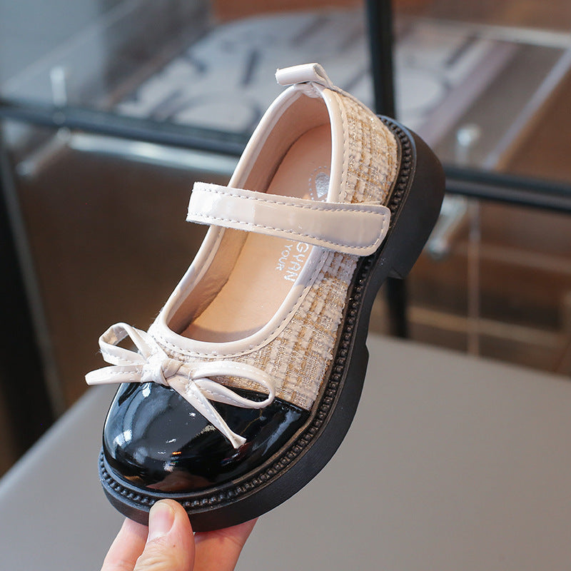 Children's Leather Shoes Spring New Korean Style Girl Baby's Chanel Style Soft Bottom Black Shoes Girl's Princess Shoes