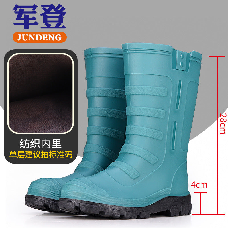 Mid-Calf Fashionable Rain Boots for Men, Thickened and Wear-Resistant Outdoor Waterproof Boots for Fishing, Non-Slip Water Shoes and Velvet Rain Boots