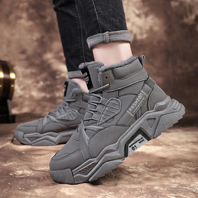 Winter fleece-lined cotton shoes men's high-top work shoes outdoor snow shoes large cotton warm shoes sneaker casual shoes men's shoes