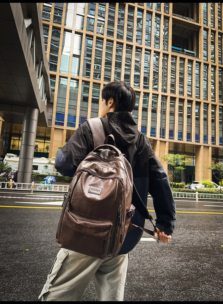 New soft leather retro men's and women's shoulder bag high school students college students large capacity schoolbag trendy cool all-match backpack wholesale