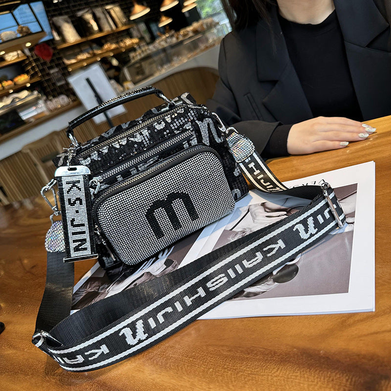 High-End Bags for Women 2025 New Sequined Women's Bags Versatile Fashion Casual Crossbody Bag Horizontal Square Handbag