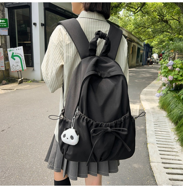 Good-Looking Girl's Backpack, New Bow, Large Capacity, High School Student's School Bag, Simple Casual Travel Bag