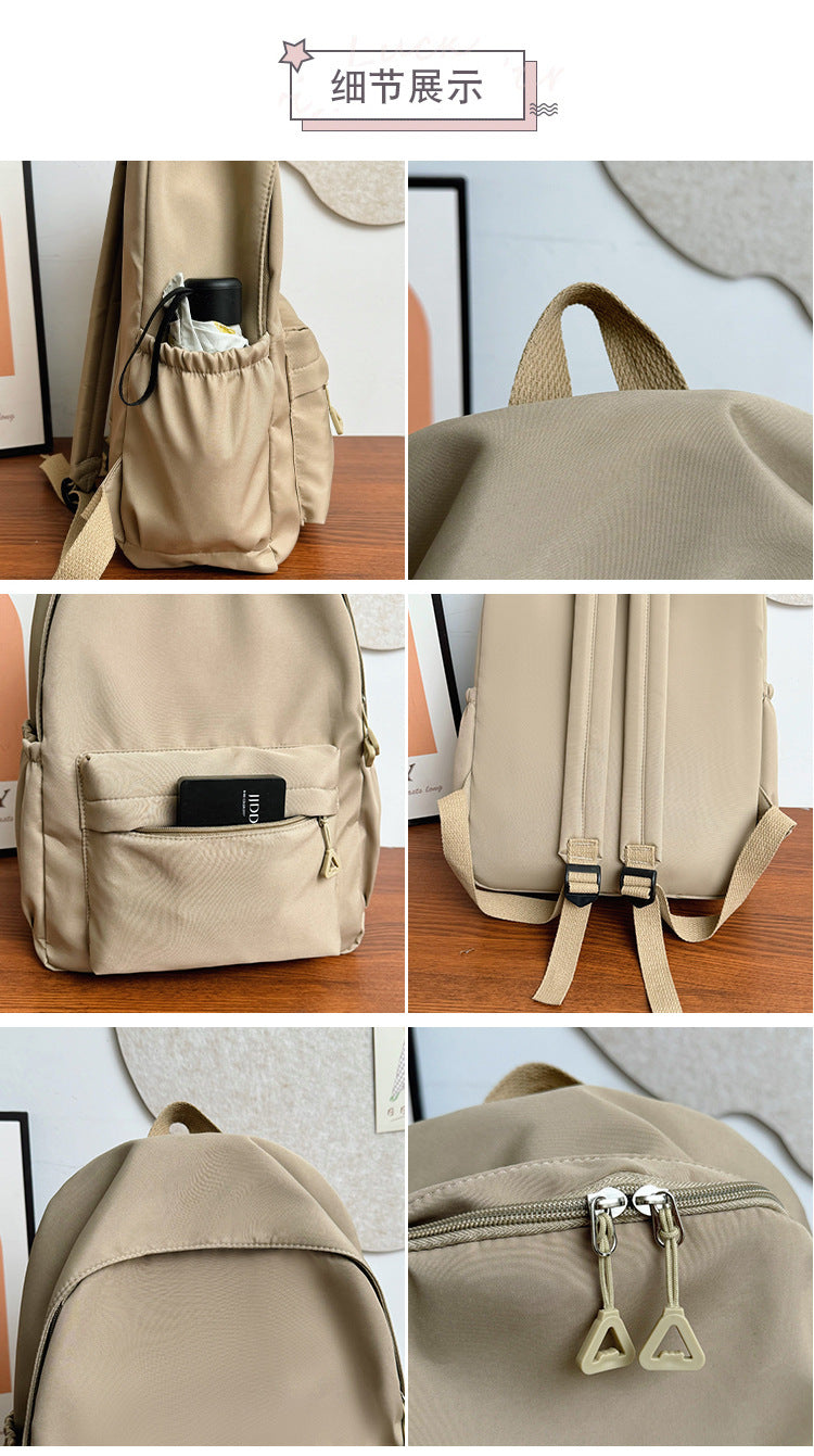 Solid Color Simple Backpack with Printable Logo Casual Canvas Backpack Large Capacity Junior High School Student High School Student Bag