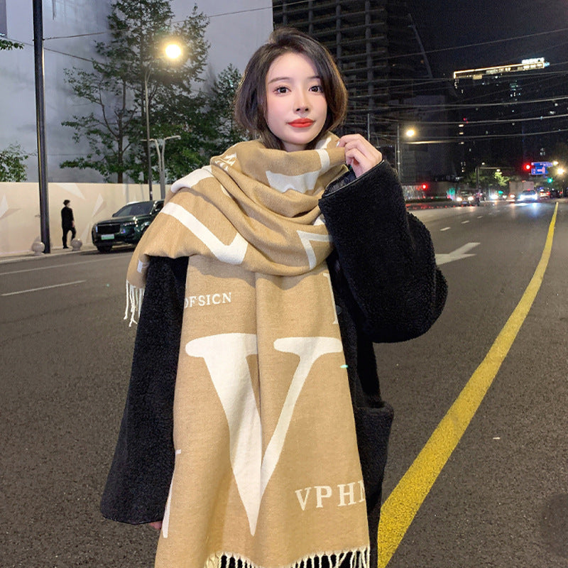 Scarf Women's Autumn and Winter Korean-style All-match Cashmere Cover Blanket Dual-purpose Shawl Thickened Warm Extra-large Scarf Fashionable