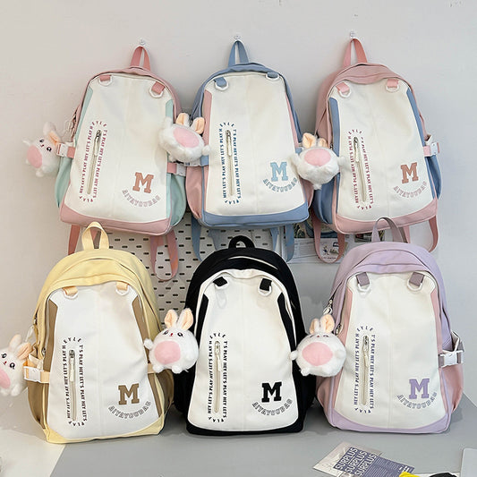 Japanese Schoolbag for Junior High School Students and High School Students Simple High-value All-match Backpack Instagram Color Contrast Soft Girl Girl Backpack