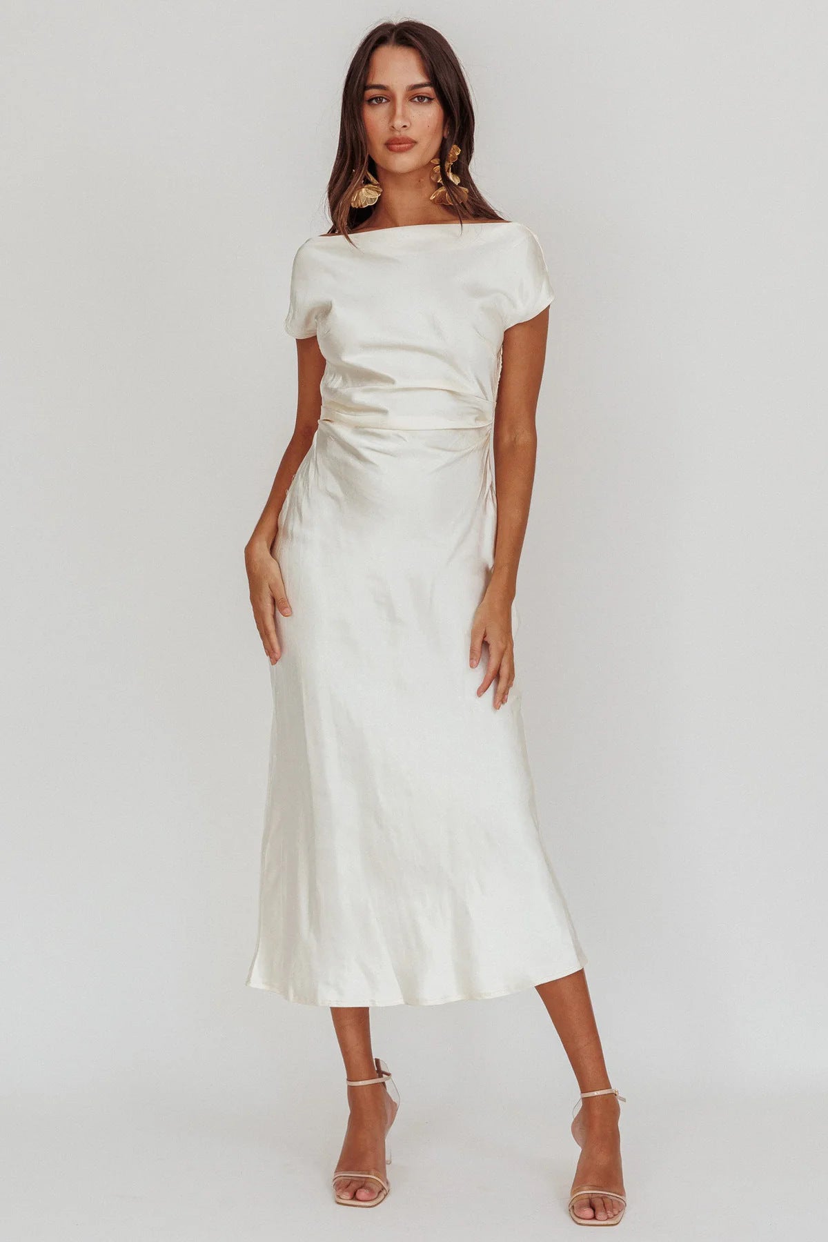 European and American Cross-Border Women's Clothing New Solid Color High-End Satin Slim One-Shoulder Sexy Backless Fishtail Dress
