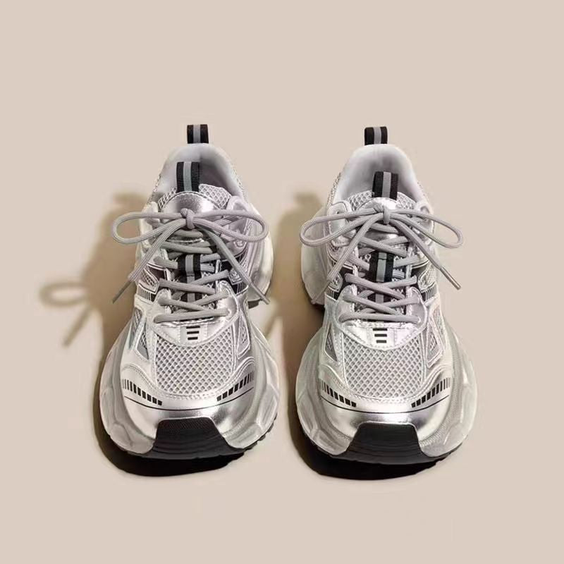 Girls' Sneakers Spring/Summer 2025 New Model for Older Children, Silver Mesh Summer Running Shoes, Kids' Shoes, Dad Shoes