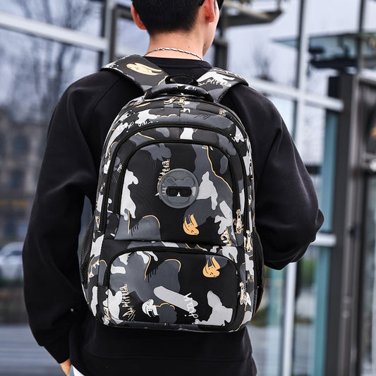 Camouflage Backpack, Junior High School Student School Bag, Lightweight, Simple, Wear-Resistant, Same Style for Men and Women, Large-Capacity Backpack