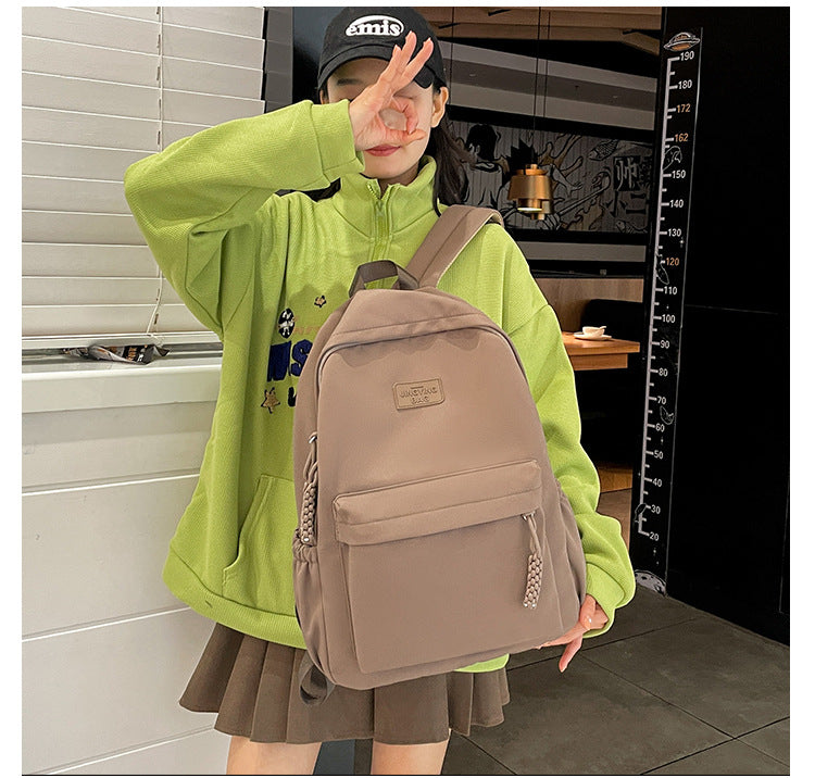 Schoolbag Women's 2024 New Large Capacity High School Student Backpack Solid Color Simple All-match Women's Bag Class Student Backpack