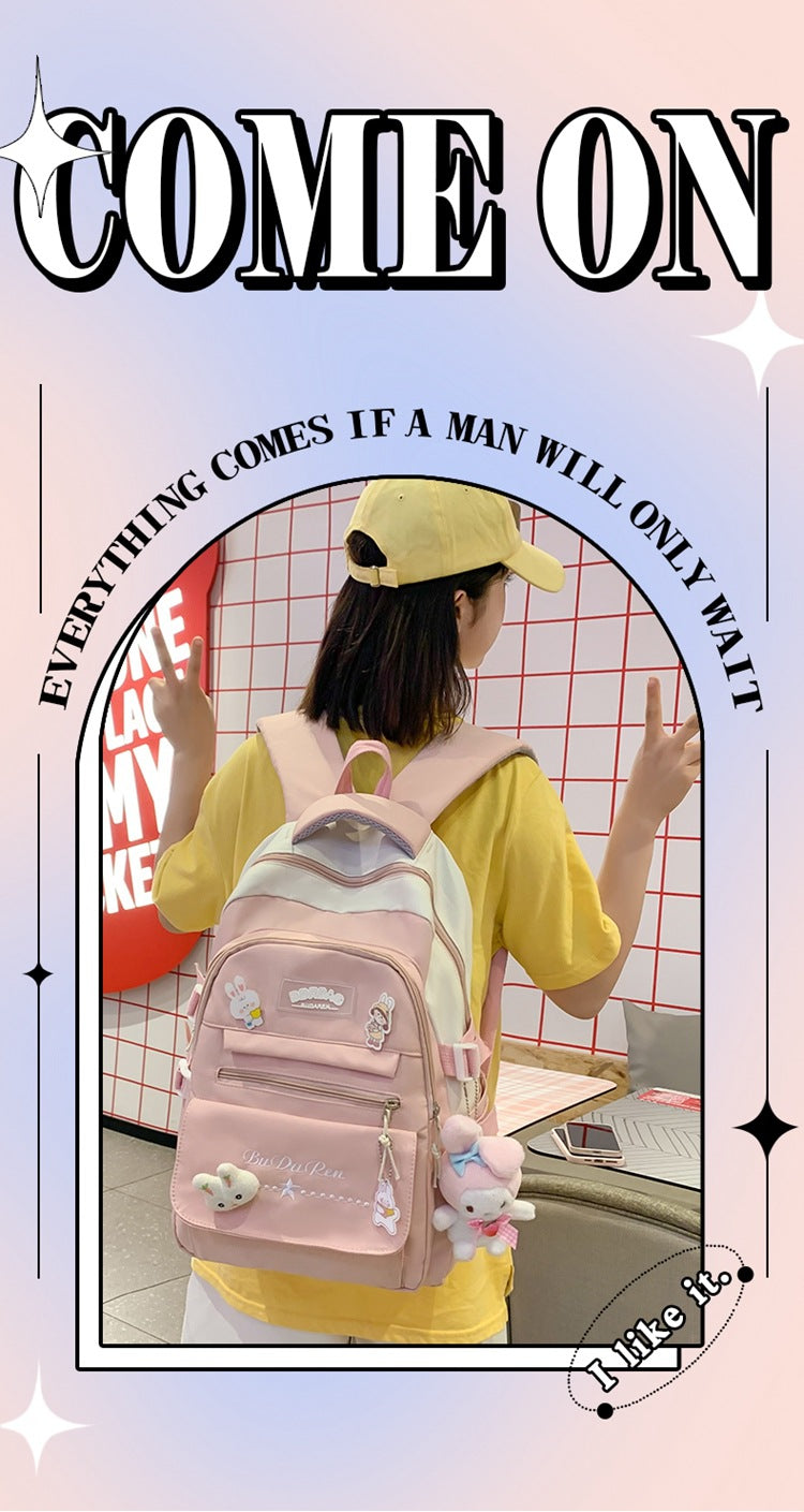 Student Bag Junior High School Student High School Student Backpack Large Capacity Nylon Breathable Comfortable Women's Backpack Canvas Bag