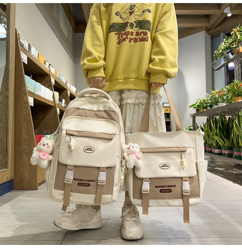 Korean Style Contrast Color Cute Backpack Female College Student Campus Style Schoolbag Japanese Style Junior High School Senior high school Large Capacity Backpack