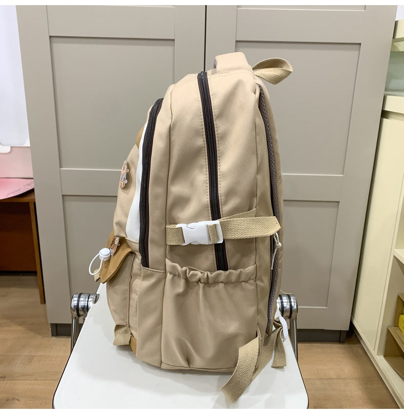 Ins Style School Bag for Girls, Versatile Color-Blocking Large-Capacity Backpack for Middle School and High School Students, Campus Style
