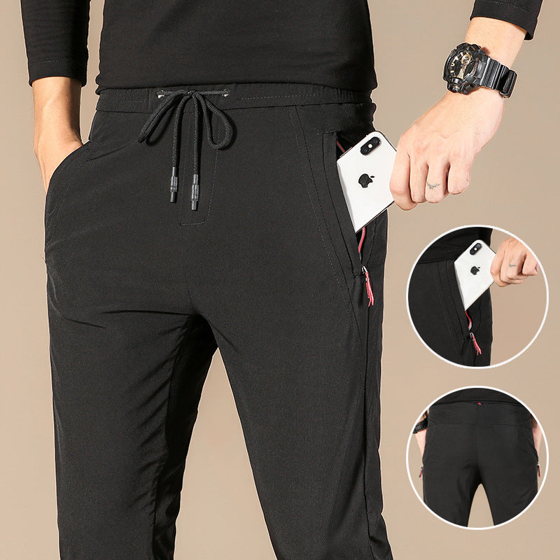Stretch casual pants men's youth thin pants men's Korean fashion zipper ice silk pants quick-drying pants wholesale