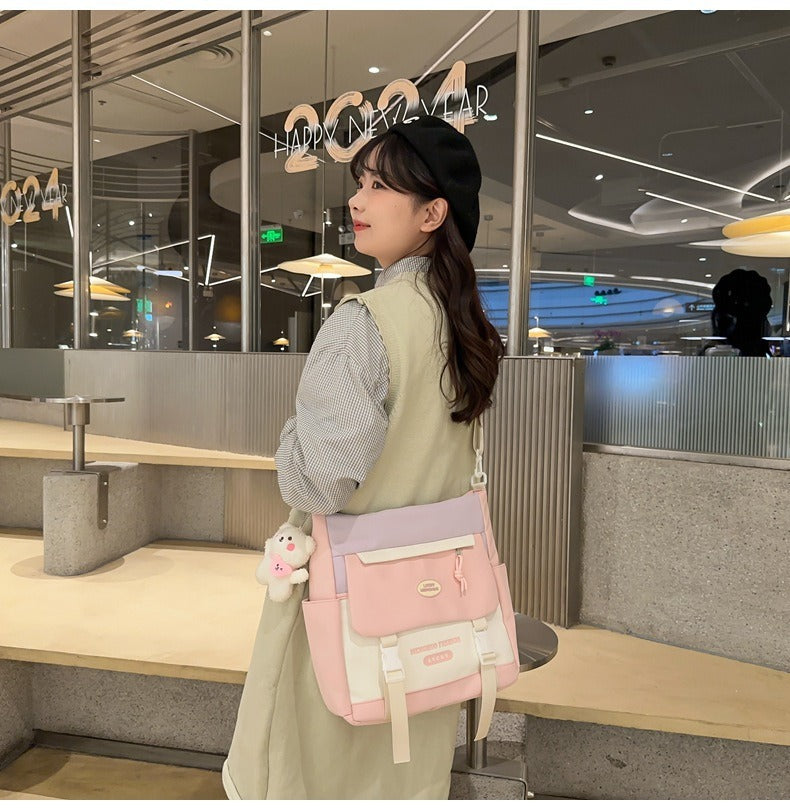 Korean Style Contrast Color Cute Backpack Female College Student Campus Style Schoolbag Japanese Style Junior High School Senior high school Large Capacity Backpack