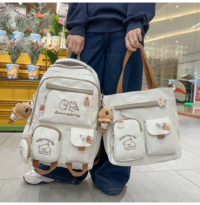 Ins Style School Bag for Girls, Versatile Color-Blocking Large-Capacity Backpack for Middle School and High School Students, Campus Style