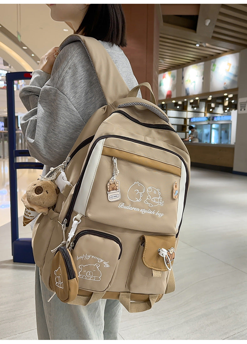 Ins Style School Bag for Girls, Versatile Color-Blocking Large-Capacity Backpack for Middle School and High School Students, Campus Style