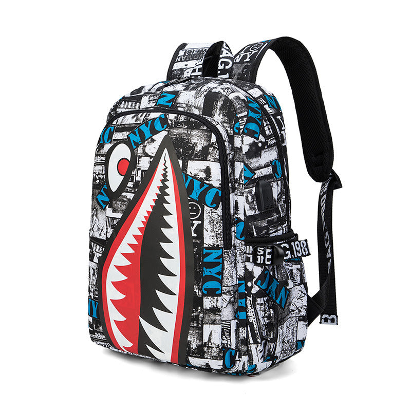 Cross-border Oxford Shark Schoolbag Primary School Grade 4, 5 and 6 Large Capacity Backpack Personalized Simple Backpack for Men