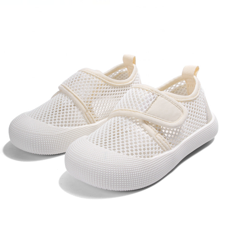 Summer New Children's Shoes with Velcro Straps, Hollow Breathable Mesh Shoes, Casual Soft-Soled Barefoot Shoes, Boys' and Girls' Sports Shoes