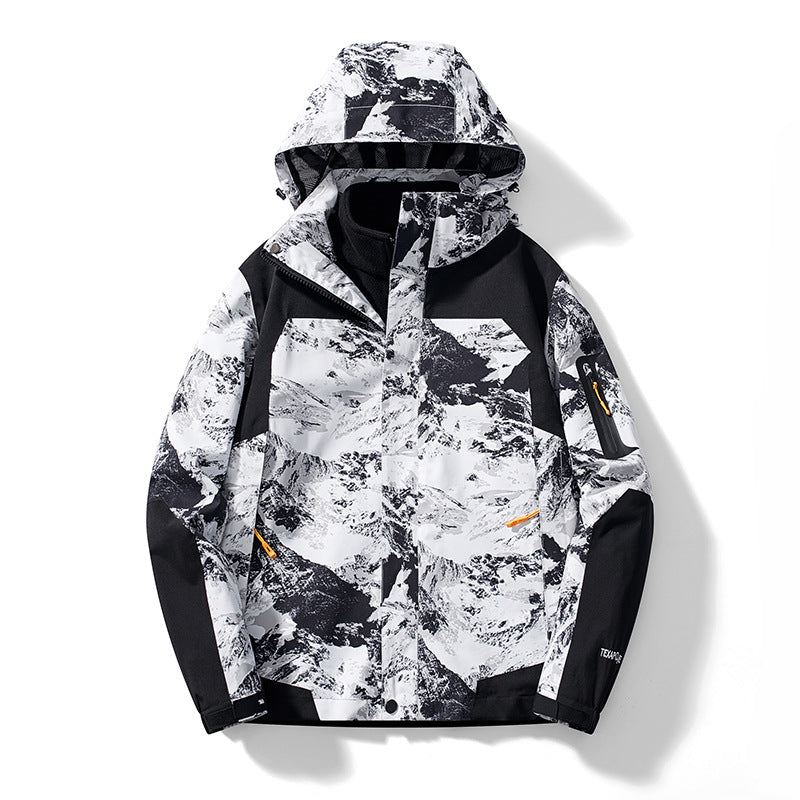 Women's Three-In-One Detachable Winter Velvet Thickened Outdoor Mountaineering Jacket Men's Waterproof Jacket Trendy