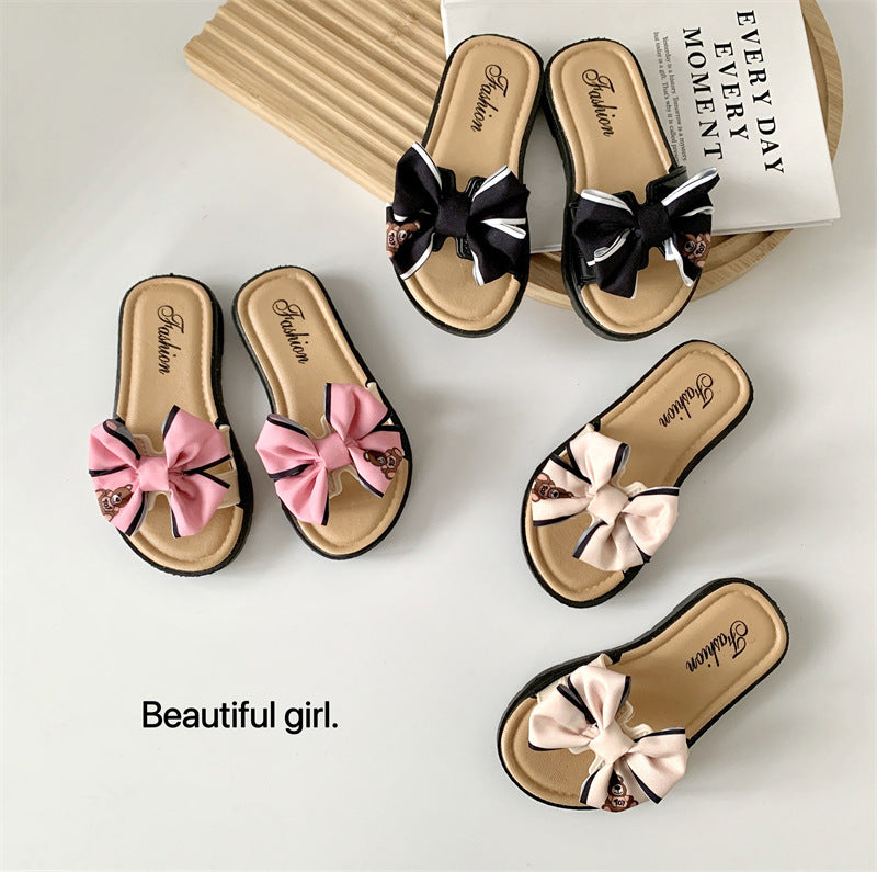 Summer Bear Bow Girls' Slippers Indoor and Outdoor Home Children's Slippers Soft Bottom Comfortable Cute Girls' Sandals