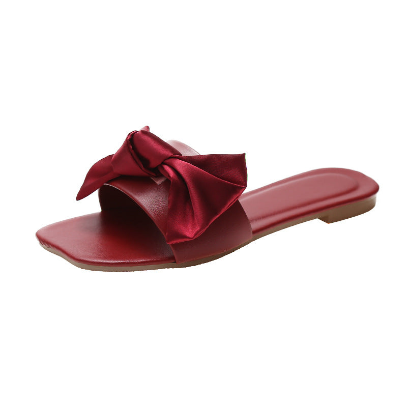 2024 Summer Cool Round-Toe Bowknot Ins-Style Indoor Korean Version Slip-On Sandals for Women