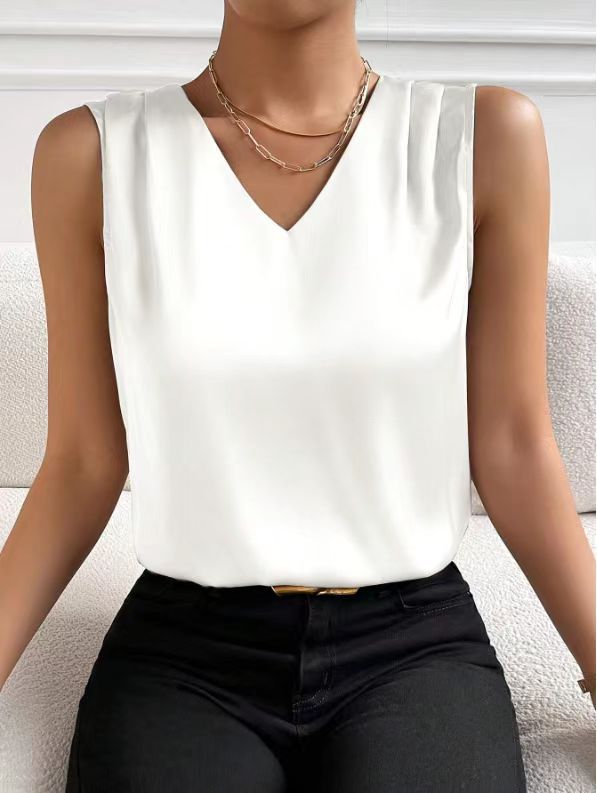 2026 Amazon European and American Cross-Border Women's Clothing Satin Suit Sleeveless Elegant Commuter Vest Base Top