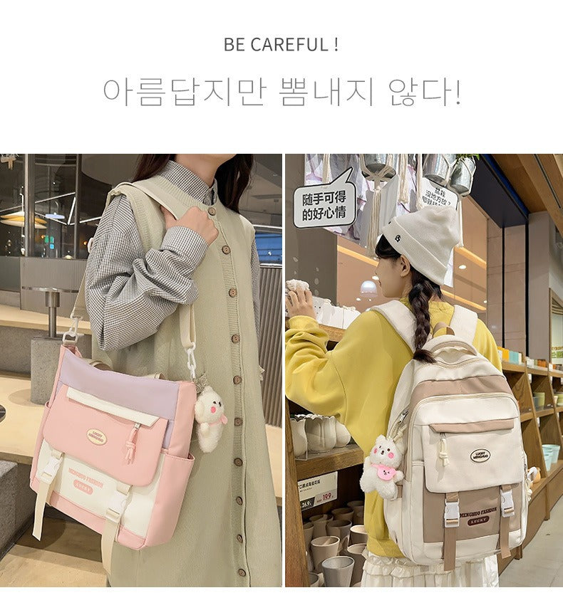 Korean Style Contrast Color Cute Backpack Female College Student Campus Style Schoolbag Japanese Style Junior High School Senior high school Large Capacity Backpack