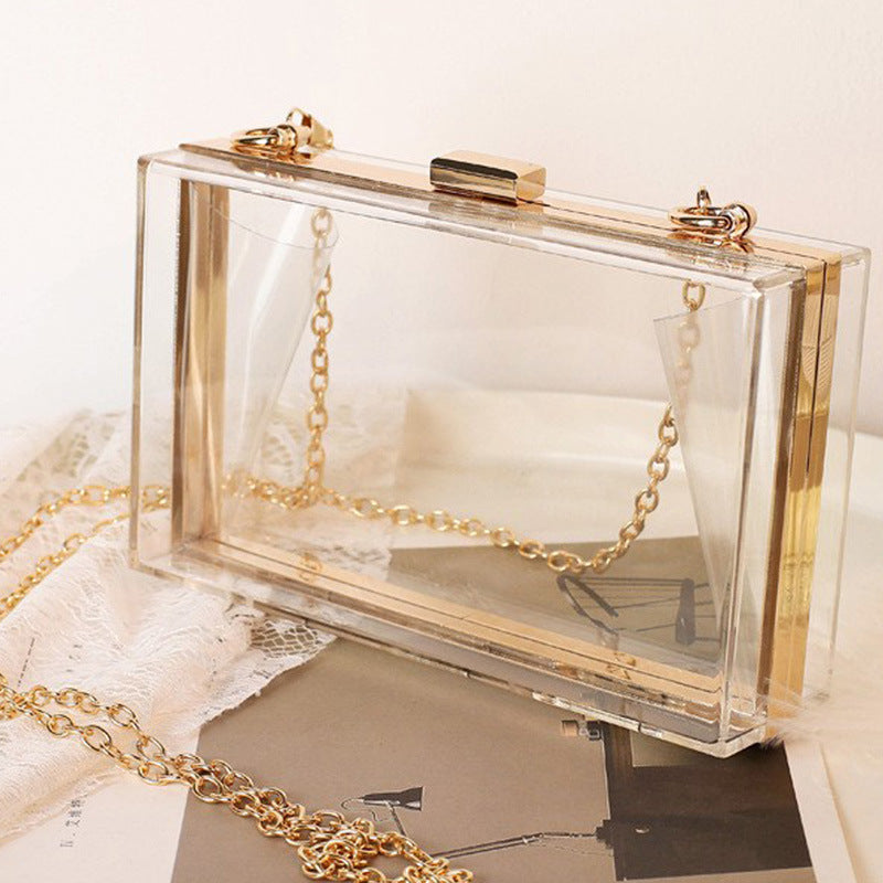 Factory Direct Sales Evening Bag Summer New Acrylic Transparent Box Women's Clutch Bag Fashion Chain Small Square Bag