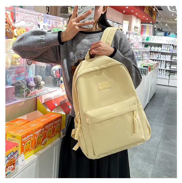 Schoolbag Women's 2024 New Large Capacity High School Student Backpack Solid Color Simple All-match Women's Bag Class Student Backpack