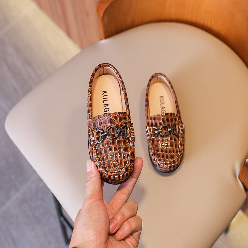 British Style Children's Leather Shoes Retro Korean Style Boys Single Shoes Slip-on Loafers Children's Pea Shoes Autumn 2024