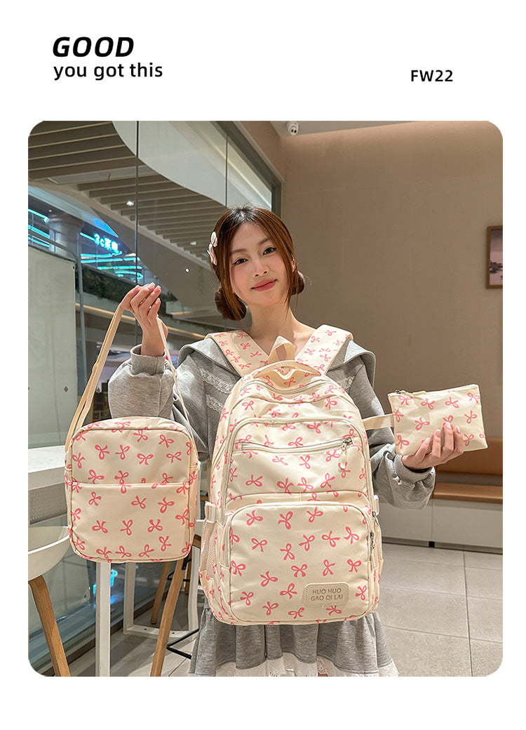New Girls Backpack Japanese Ins Three-piece Bag Junior Senior high school Student Schoolbag Campus Style Large Capacity Backpack
