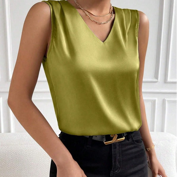 2026 Amazon European and American Cross-Border Women's Clothing Satin Suit Sleeveless Elegant Commuter Vest Base Top