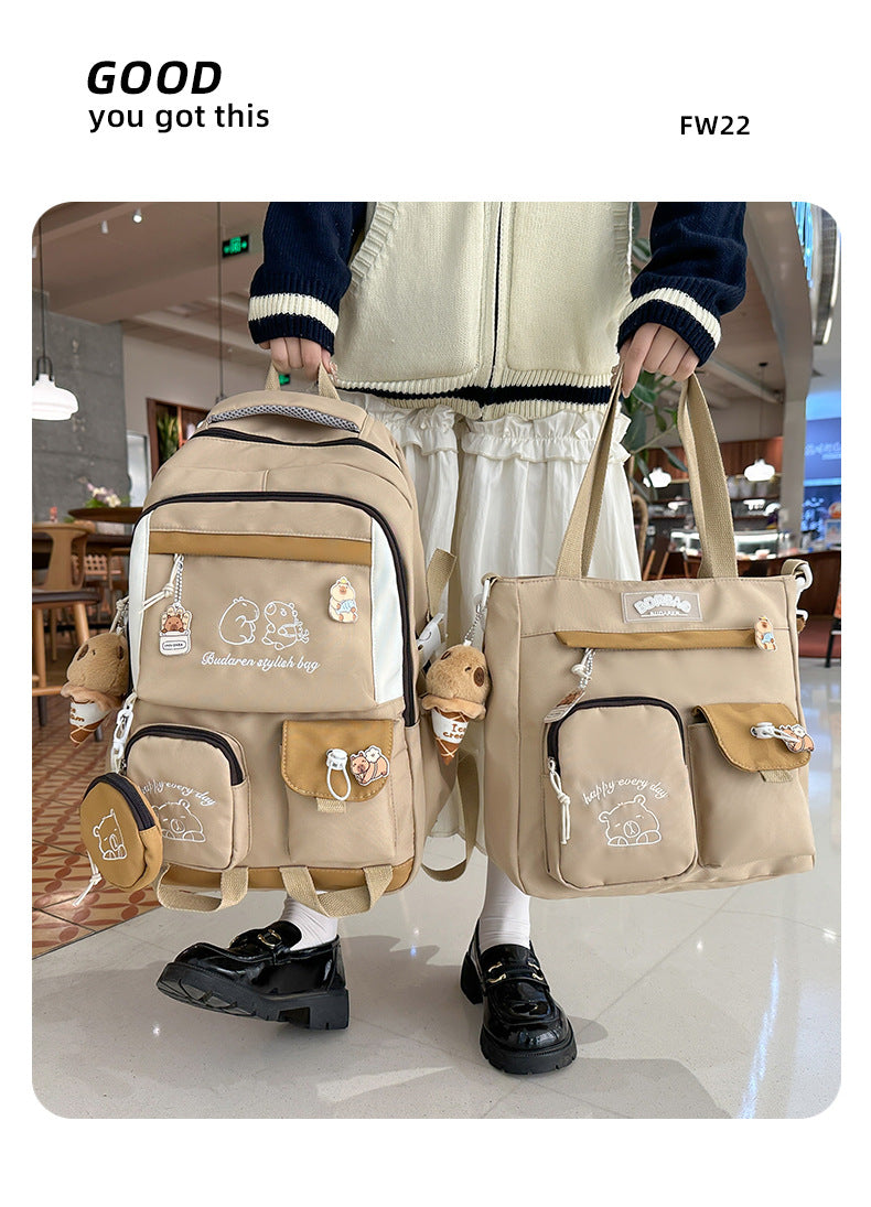 Ins Style School Bag for Girls, Versatile Color-Blocking Large-Capacity Backpack for Middle School and High School Students, Campus Style