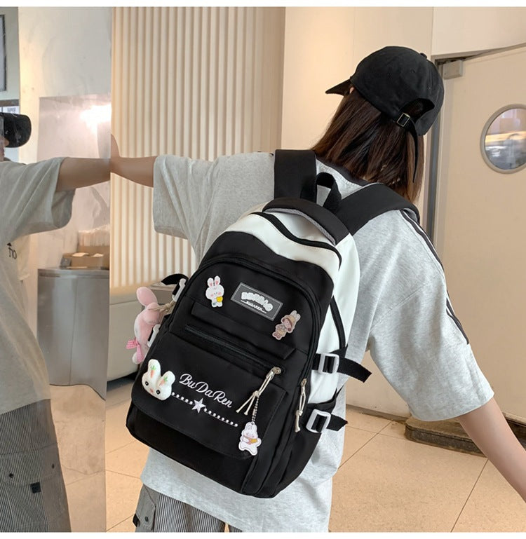Student Bag Junior High School Student High School Student Backpack Large Capacity Nylon Breathable Comfortable Women's Backpack Canvas Bag