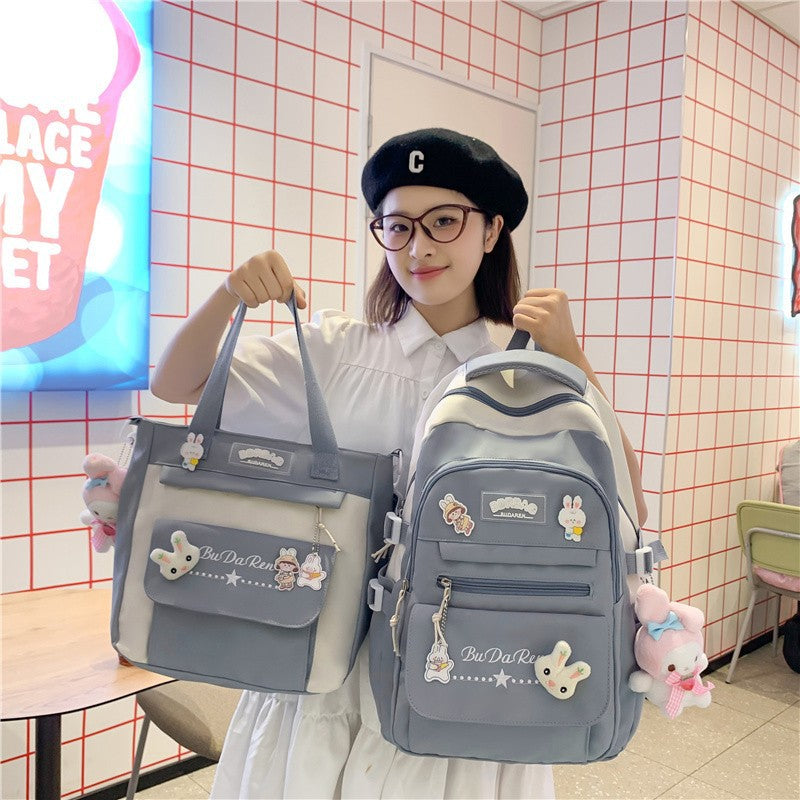Student Bag Junior High School Student High School Student Backpack Large Capacity Nylon Breathable Comfortable Women's Backpack Canvas Bag