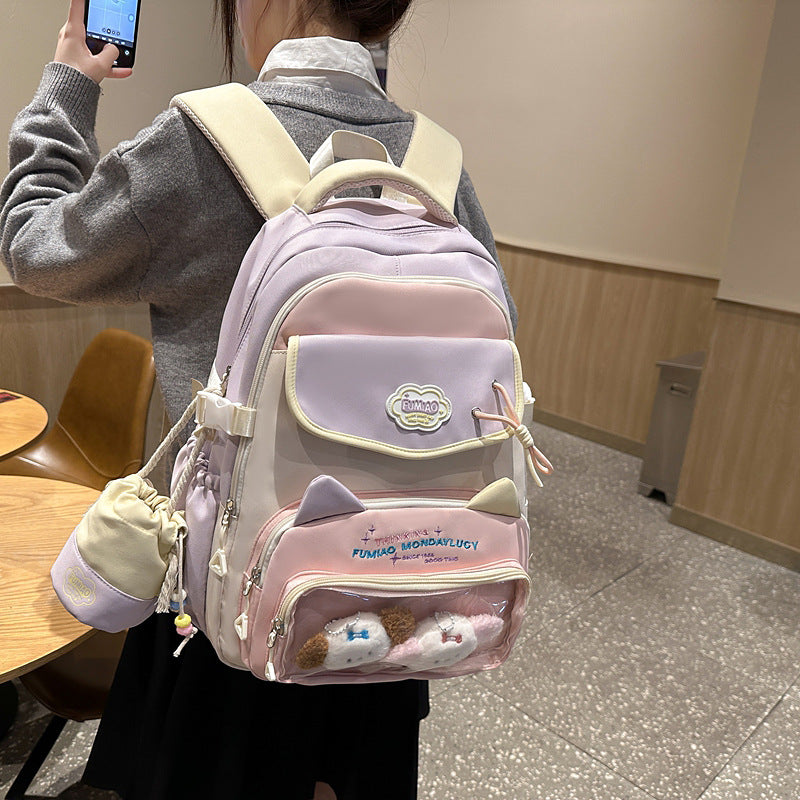College Style School Bag Three-Piece Set for Girls with Good Looks and Versatile DIY Girl Pain Bag Student Class Backpack Tutoring Bag