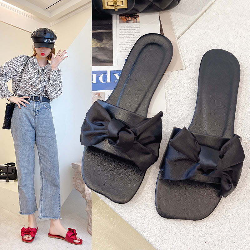2024 Summer Cool Round-Toe Bowknot Ins-Style Indoor Korean Version Slip-On Sandals for Women
