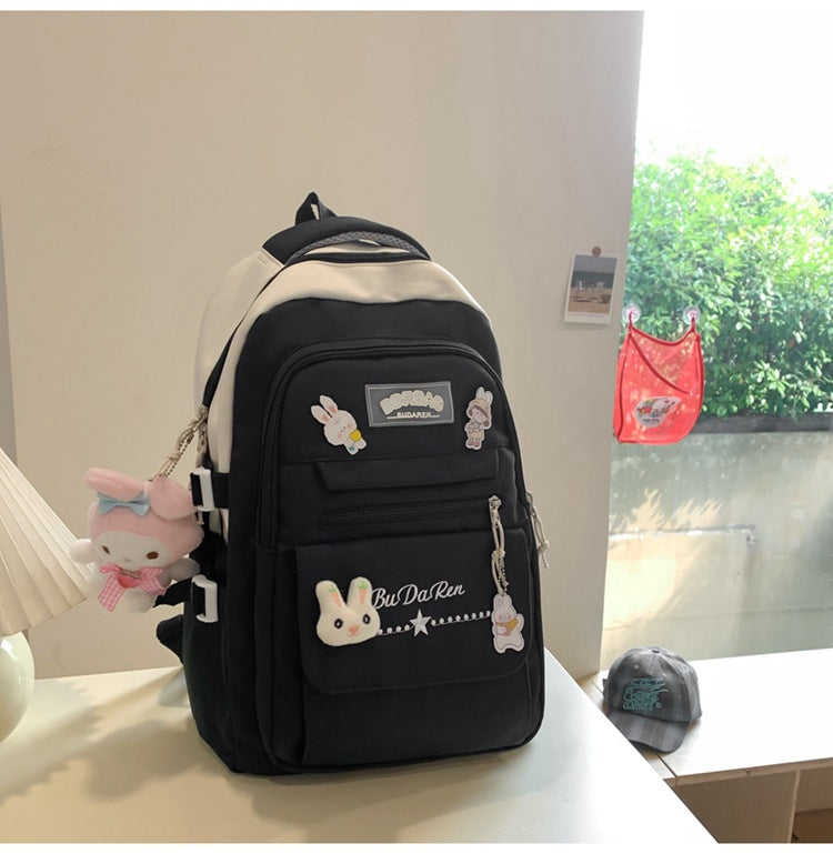 Student Bag Junior High School Student High School Student Backpack Large Capacity Nylon Breathable Comfortable Women's Backpack Canvas Bag