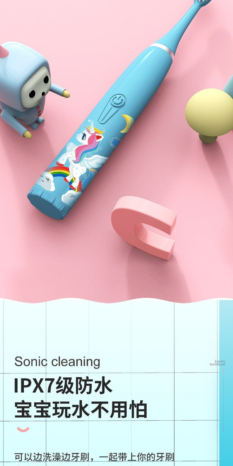 Cepillo de dientes eléctrico para niños, venta al por mayor, pelo suave de dibujos animados, IP7, resistente al agua, vibración ultrasónica, regalos