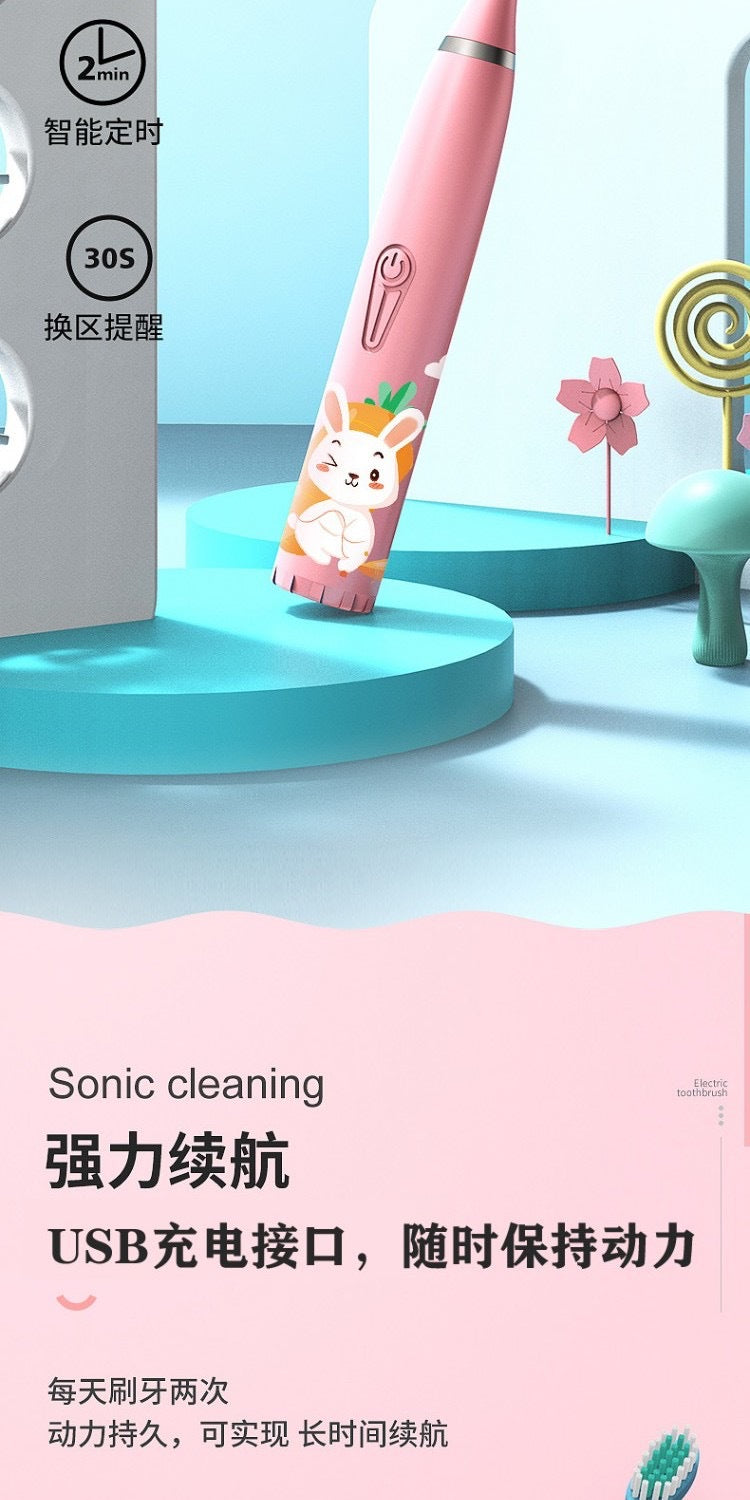 Cepillo de dientes eléctrico para niños, venta al por mayor, pelo suave de dibujos animados, IP7, resistente al agua, vibración ultrasónica, regalos