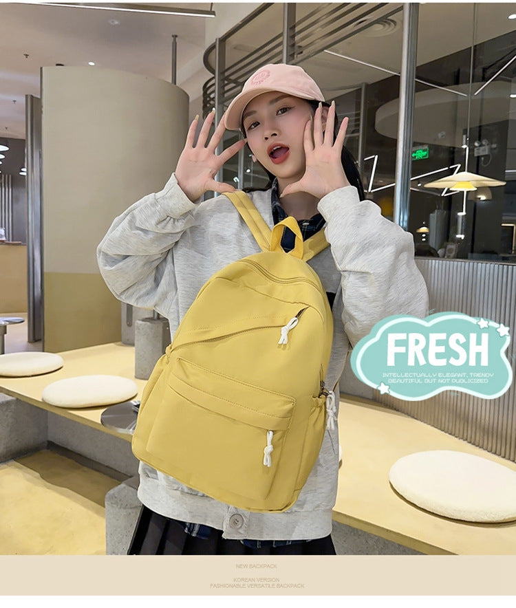 New Large Capacity Primary School Junior High School Students' Casual Schoolbag Japanese Style Fashion Simple Solid Color Travel Backpack