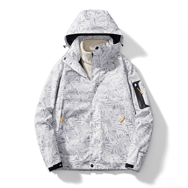 Women's Three-In-One Detachable Winter Velvet Thickened Outdoor Mountaineering Jacket Men's Waterproof Jacket Trendy