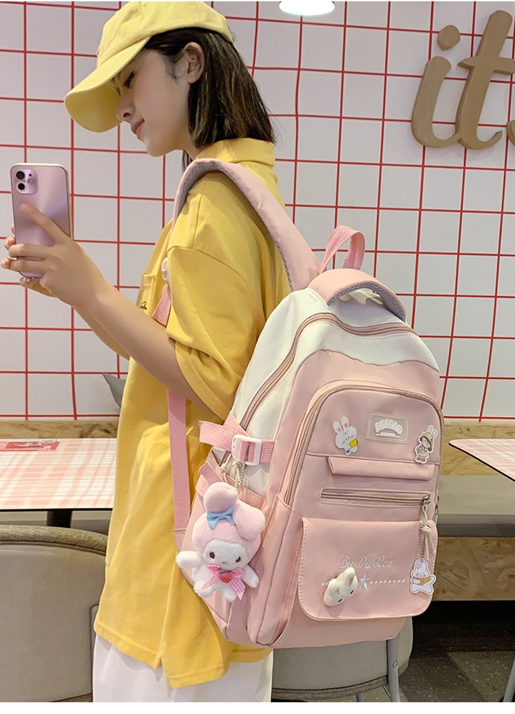 Student Bag Junior High School Student High School Student Backpack Large Capacity Nylon Breathable Comfortable Women's Backpack Canvas Bag