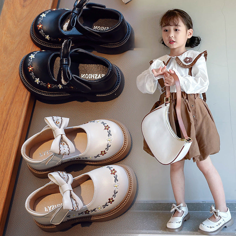 Girls' 2023 Spring and Autumn new small leather shoes children's soft bottom non-slip Korean retro single-layer shoes middle and big children princess shoes
