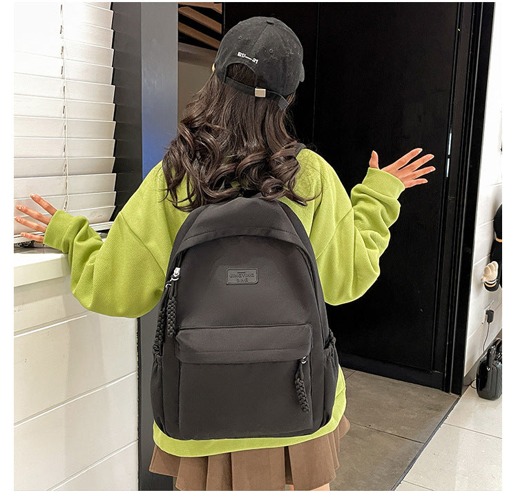 Schoolbag Women's 2024 New Large Capacity High School Student Backpack Solid Color Simple All-match Women's Bag Class Student Backpack