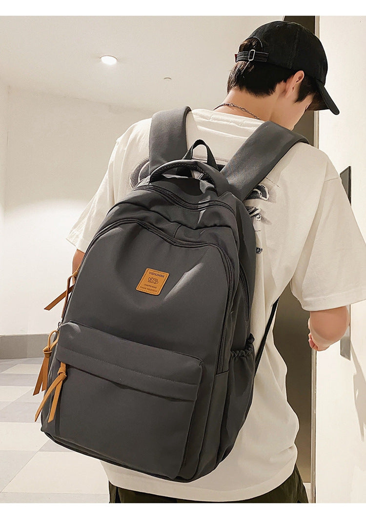 Solid Color Simple Couple's Schoolbag Large Capacity Fashionable All-match Personality Niche Backpack Travel Class Tutoring Backpack