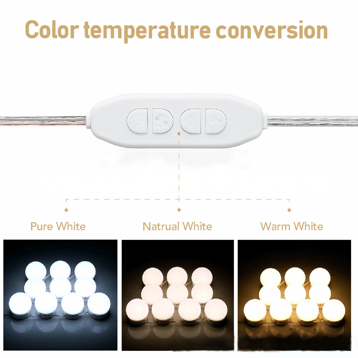 10 bombillas LED desmontables, lámpara para espejo de maquillaje profesional, alimentación USB, luz para espejo cosmético, tocador de Hollywood, luces de tocador